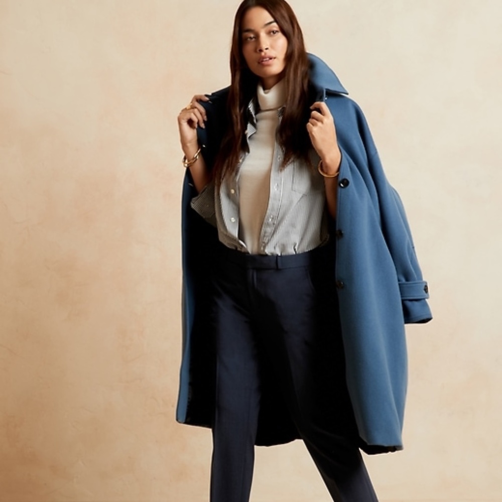 NWT Banana Republic Curvy Ryan Slim Wool-Blend Pant (Sz 0 Curvy, Color = Navy)